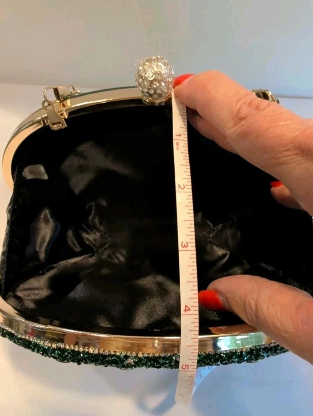 Purse Peacock Green & Blue Crystal Beaded Clutch Detachable Chain & Handle 8